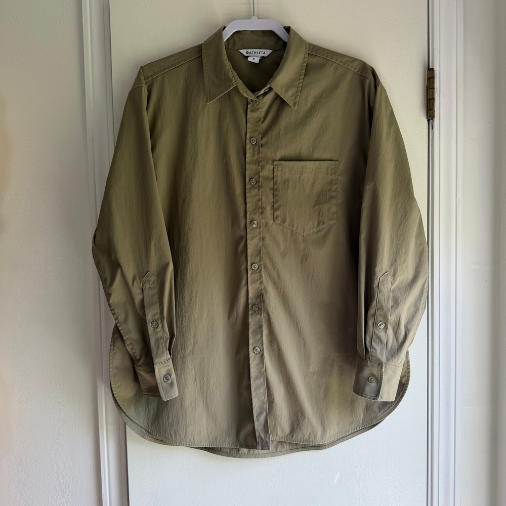 Athleta Womens Olive Green Long Sleeve Button Down Utility Shirt Size M